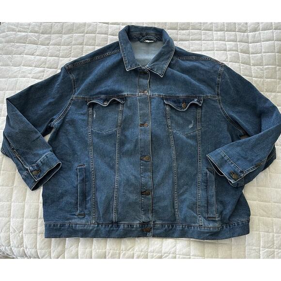 TERRA SKY Womens Jacket 3X Denim Oversized Stretch Distressed Pockets Casual - Picture 3 of 14